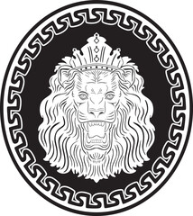 king lion logo with floral frame handmade design vector
