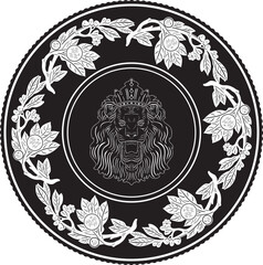 lion head with floral frame black design artwork