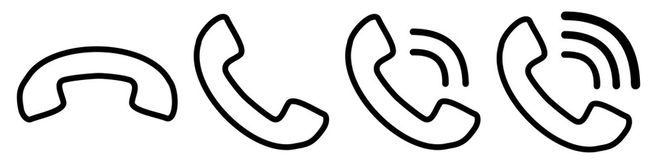 Communication concept. Vector flat outline icon set illustration. Black isolated on white background. Phone call handset sign. Design element collection for customer sevice and web, logo, ui.