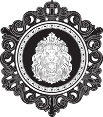 king lion logo with vintage frame handmade design vector