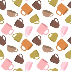 Cartoon color cups seamless pattern for wrapping and kids clothes print and accessories and menu and kitchen textiles