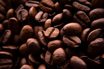 isolated coffee beans with soft light macro shot from top view