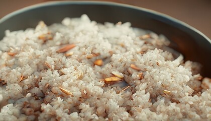 3D illustration of a White cooking rice on the white plate for dinner