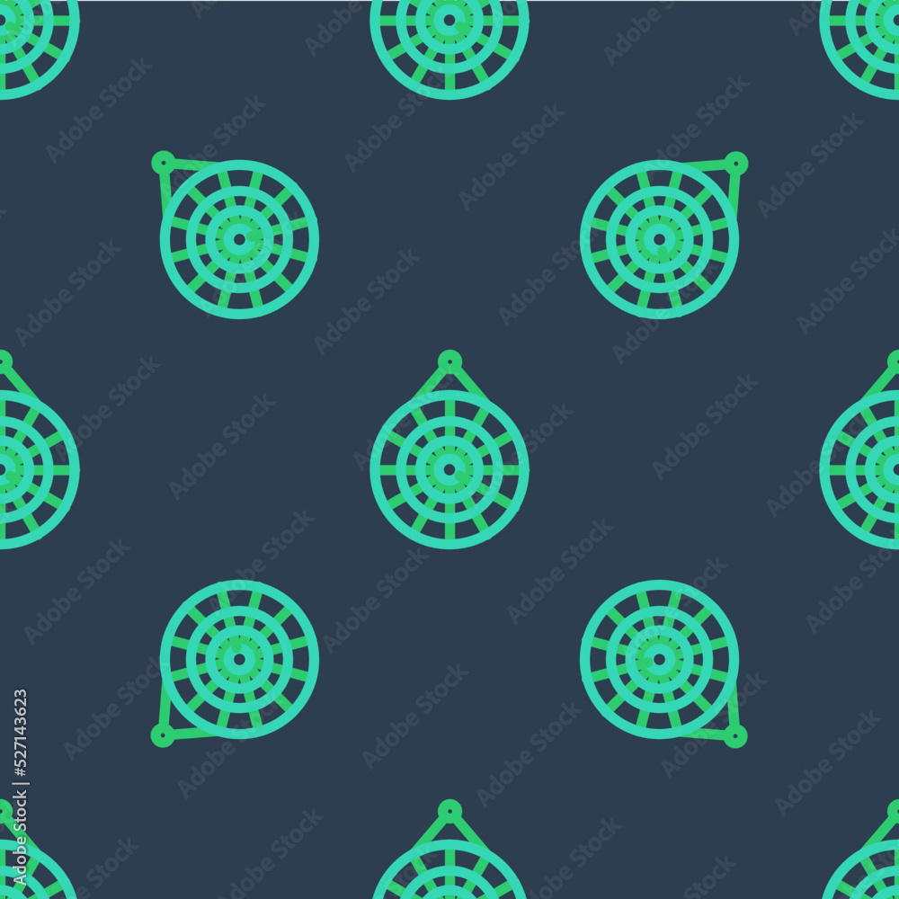 Poster line classic dart board and arrow icon isolated seamless pattern on blue background. dartboard sign.
