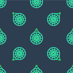 Line Classic dart board and arrow icon isolated seamless pattern on blue background. Dartboard sign. Game concept. Vector