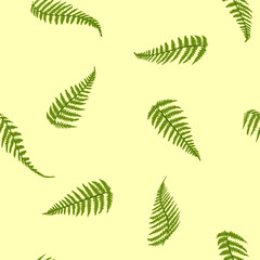Fern yellow pattern. Colorful tropic plants background.