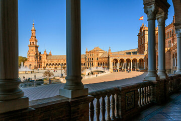 Naklejka premium View from the covered portico of the Plaza de Espana, or Spanish Square, in Seville, Spain