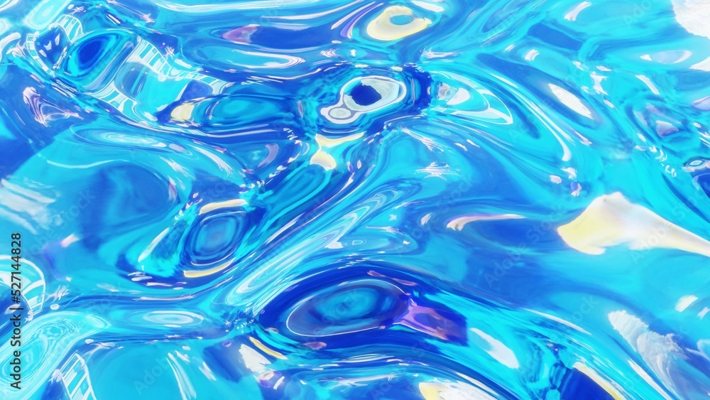 Poster 3d render. liquid pattern like waves. 3d stylish abstract blue bg of wavy surface like brilliant liq