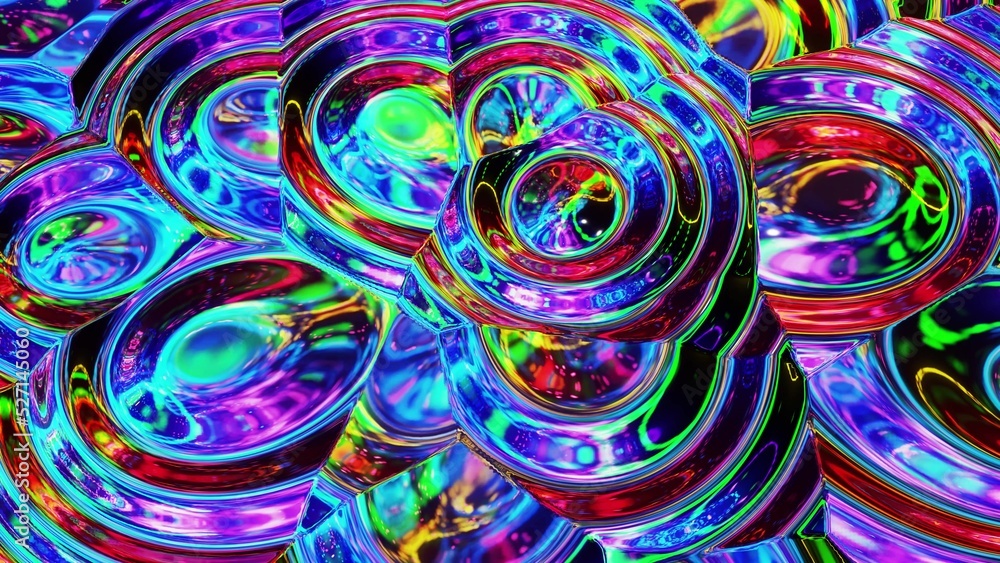 Poster 3d render. liquid pattern like waves. 3d stylish abstract iridescent bg of wavy surface like brillia