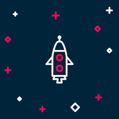 Line Rocket ship icon isolated on blue background. Space travel. Colorful outline concept. Vector
