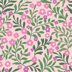 Floral vector seamless pattern. Delicate botanical wallpaper. Repeatable background with leaves.