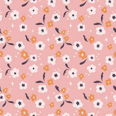 Vector pattern with simple cute flowers. Liberty seamless background. Trendy colors illustration for fashion textile.