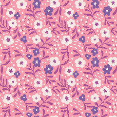 Vector pattern with simple cute flowers. Liberty seamless background. Trendy colors illustration for fashion textile.