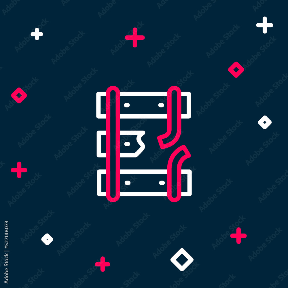 Poster line broken or cracked rails on a railway icon isolated on blue background. colorful outline concept