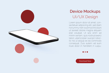 Realistic smartphone with empty screen mockup in the circle. Cell phone template for infographics or presentation UI design interface.