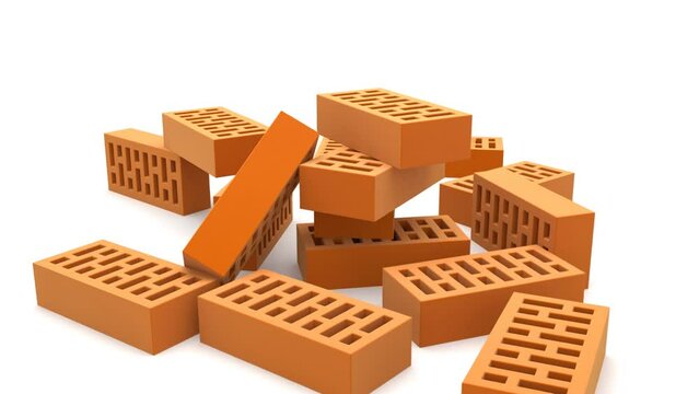 Construction bricks falling down on white background