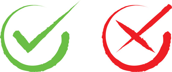 Rough Green Tick and Red Cross Symbol, Sign