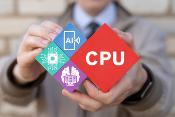 Central Computer Processors CPU Concept. Motherboard digital chip. Integrated communication processor technology. Circuit board.