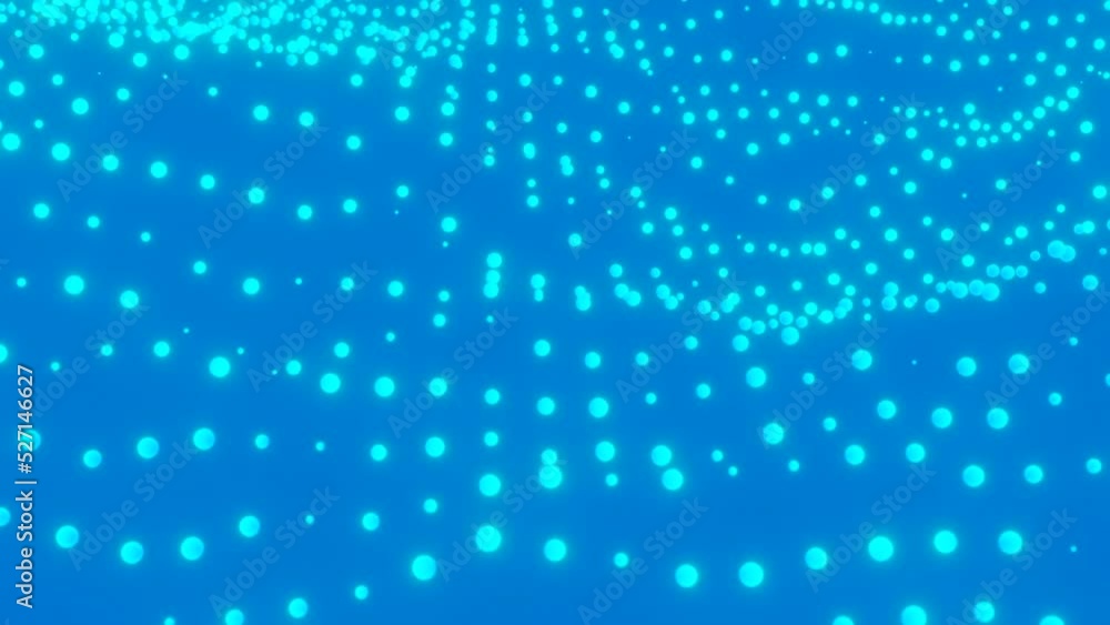 Poster blue background. design.white shiny circles that jump at different sides in abstraction.
