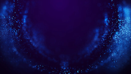 Magical sparkles of light form abstract structures. Blue glow particles with amazing bokeh for fantastic background. 3d render.