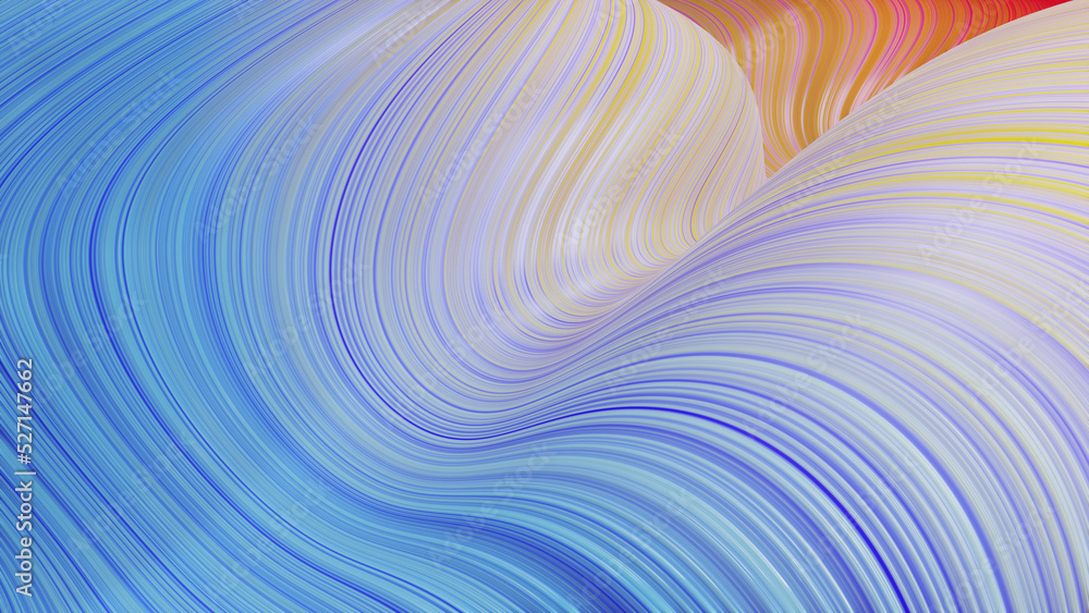 Poster 3d render. shining surface, bright colorful background. beautiful abstract background of waves on su