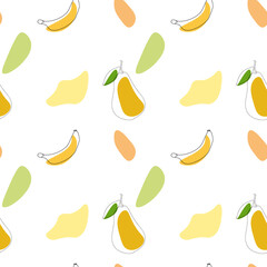 Vector abstract fruit pattern with pear and banana line art.