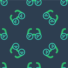 Line Glasses icon isolated seamless pattern on blue background. Eyeglass frame symbol. Vector