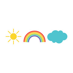 set of sun, rainbow and clouds isolated on white background. vector Illustration.
