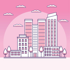 Fototapeta premium buildings city line pink scene