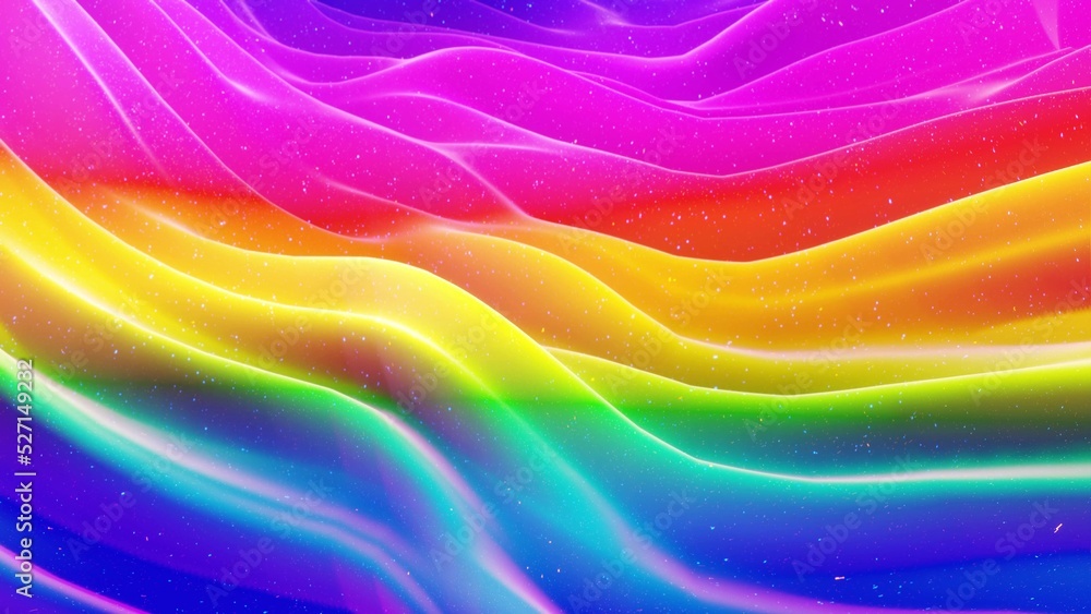 Poster beautiful abstract 3d surface with extrude or displace waves. rainbow gradient. soft matte material 