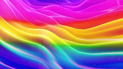 Beautiful abstract 3D surface with extrude or displace waves. Rainbow gradient. Soft matte material like sweetness or marmalade with light inner glow, glitters on surface. 3d render