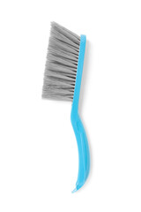 Plastic hand broom on white background, top view