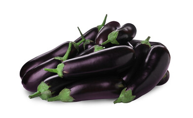 Tasty raw ripe eggplants isolated on white