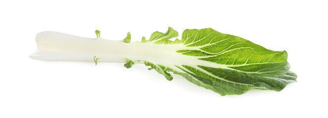 Fresh leaf of green pak choy cabbage isolated on white, top view - obrazy, fototapety, plakaty