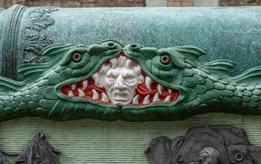 London, England, UK - July 6, 2022: Tower of London. Closeup of 24-pounder cannon decoration,...