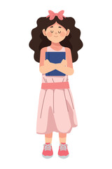 little student girl with book