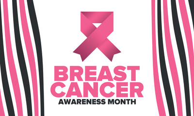 Breast Cancer Awareness Month. Pink october. Pink ribbon. Woman healthcare. Celebrate annual. Medic concept. Girl solidarity. Cancer prevention. Female disease. Poster, banner and background. Vector
