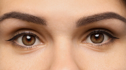 Closeup view of woman with beautiful eyes. Banner design