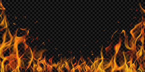Translucent fire flames and sparks on transparent background. For used on dark illustrations. Transparency only in vector format © Olga Moonlight