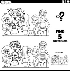 differences game with comic woman coloring page