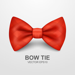Vector Bow Tie for Father's Day Design. 3d Realistic Silk Red Checkered Bow Tie. Glossy Bowtie, Tie Gentleman. Father's Day Holiday Concept. Design Template for Greeting Card, Invitation, Poster