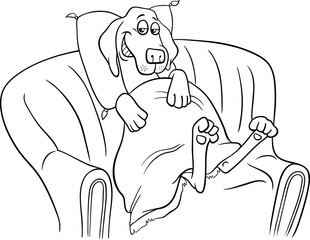 cartoon dog character resting on a sofa coloring page