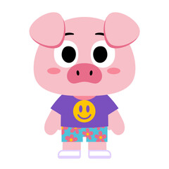 Isolated pork happy cartoon kawaii Vector