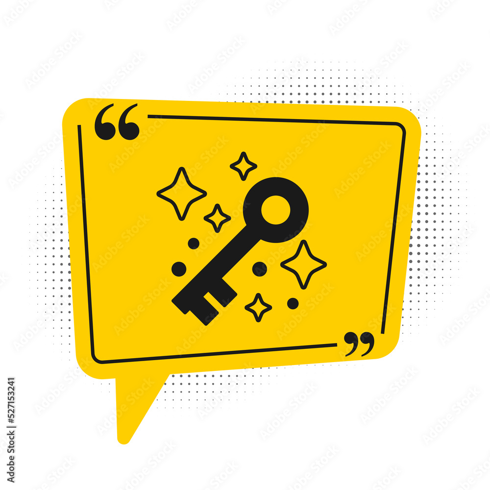 Wall mural black old magic key icon isolated on white background. yellow speech bubble symbol. vector