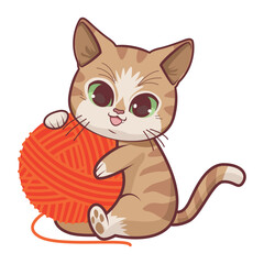 cute cat with ball of yarn