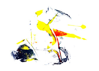 Moving abstract shapes made of yellow, red and blue paint