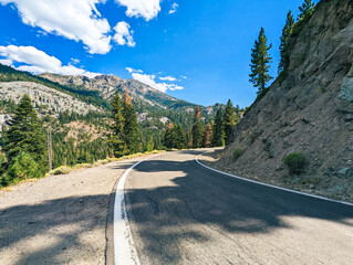 Single lane road on Ebbetts pass in the Sierra Nevada Mountains of California 