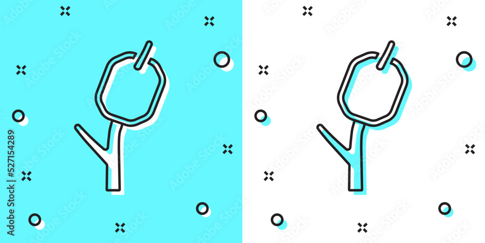 Poster black line marshmallow on stick icon isolated on green and white background. random dynamic shapes. 