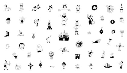 Collection of vector fairy tale elements, icons and symbols , hand drawn doodles set 