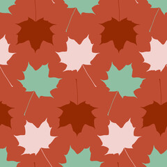 Maple tree leaf seamless pattern terracotta orange color, repeating background